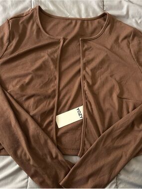 YOZY Brown Ribbed Open-Front Women's Cardigan Jacket